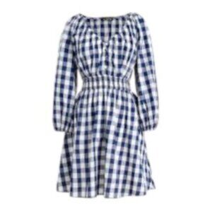 J Crew V-Neck Mini Dress in Navy Gingham Medium